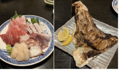 刺身の盛り合わせとマグロカマ